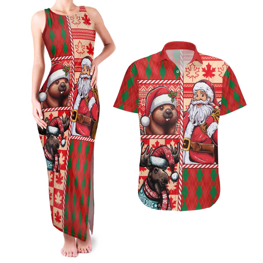 Canadian Christmas Couples Matching Tank Maxi Dress and Hawaiian Shirt Santa Hoho Holiday - A Beaver and Moose - Wonder Print Shop