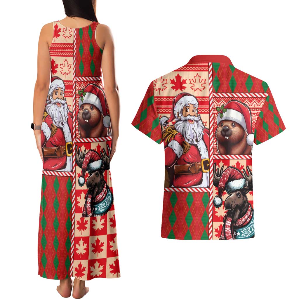 Canadian Christmas Couples Matching Tank Maxi Dress and Hawaiian Shirt Santa Hoho Holiday - A Beaver and Moose - Wonder Print Shop