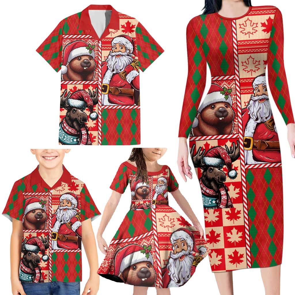 Canadian Christmas Family Matching Long Sleeve Bodycon Dress and Hawaiian Shirt Santa Hoho Holiday - A Beaver and Moose - Wonder Print Shop