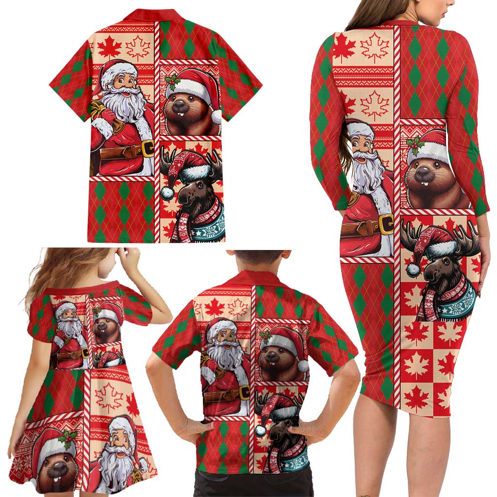 Canadian Christmas Family Matching Long Sleeve Bodycon Dress and Hawaiian Shirt Santa Hoho Holiday - A Beaver and Moose - Wonder Print Shop