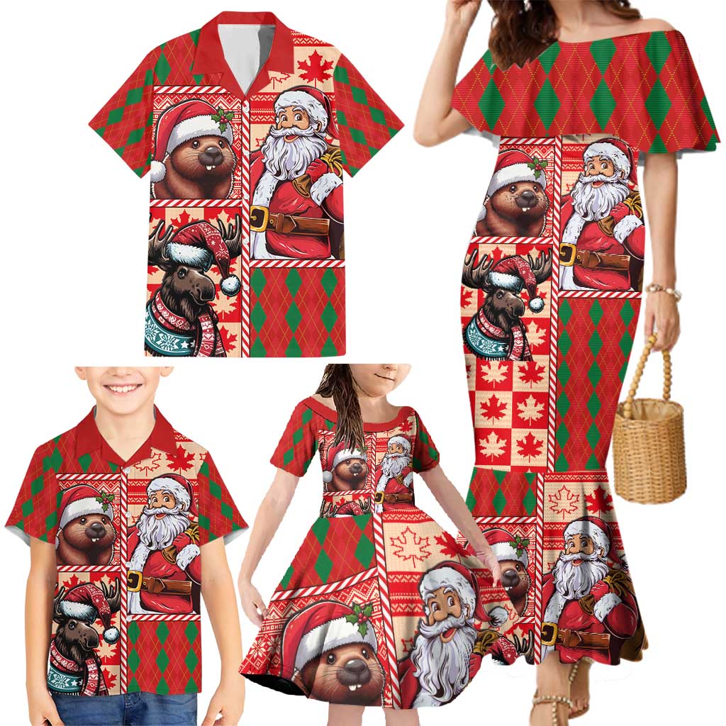 Canadian Christmas Family Matching Mermaid Dress and Hawaiian Shirt Santa Hoho Holiday - A Beaver and Moose - Wonder Print Shop