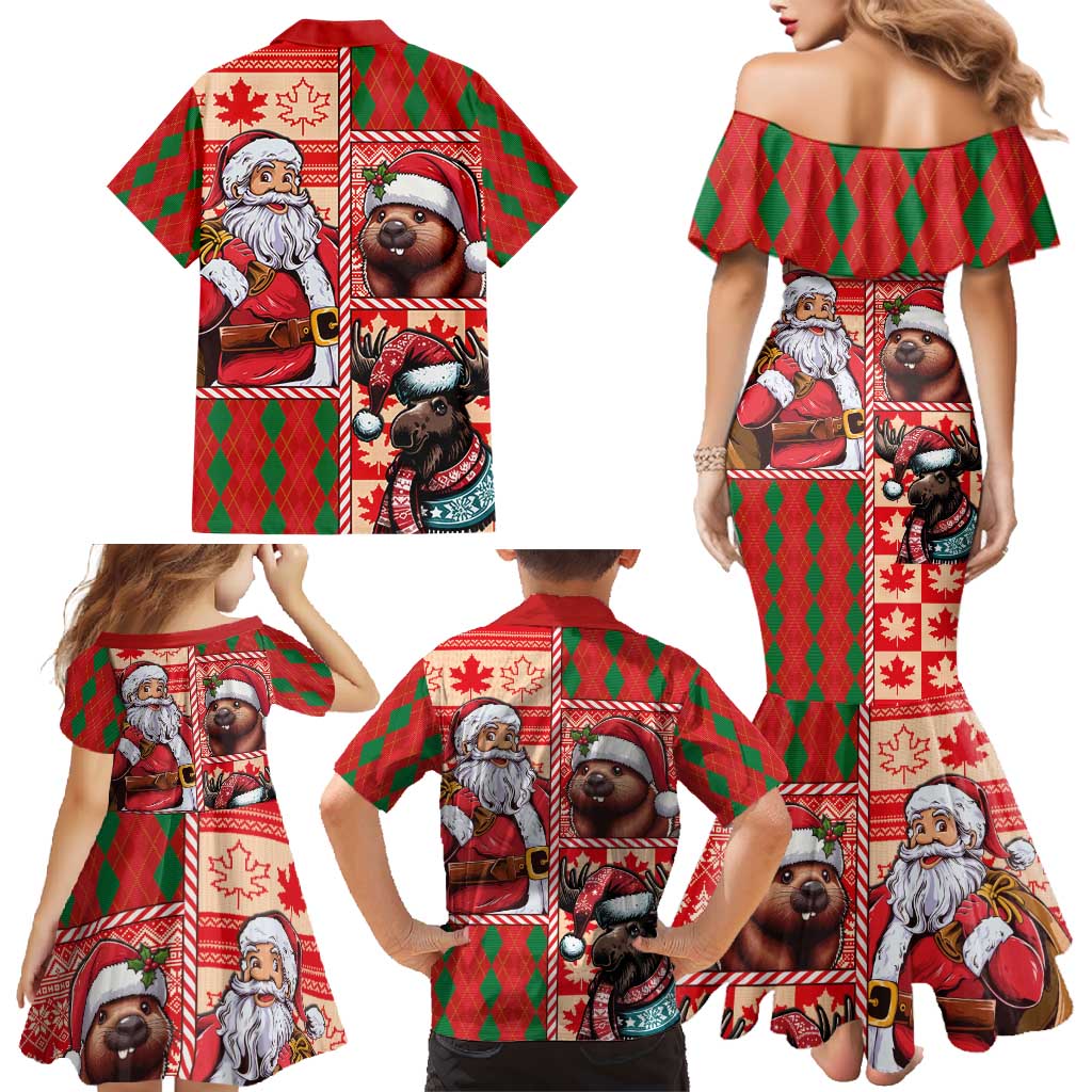 Canadian Christmas Family Matching Mermaid Dress and Hawaiian Shirt Santa Hoho Holiday - A Beaver and Moose - Wonder Print Shop
