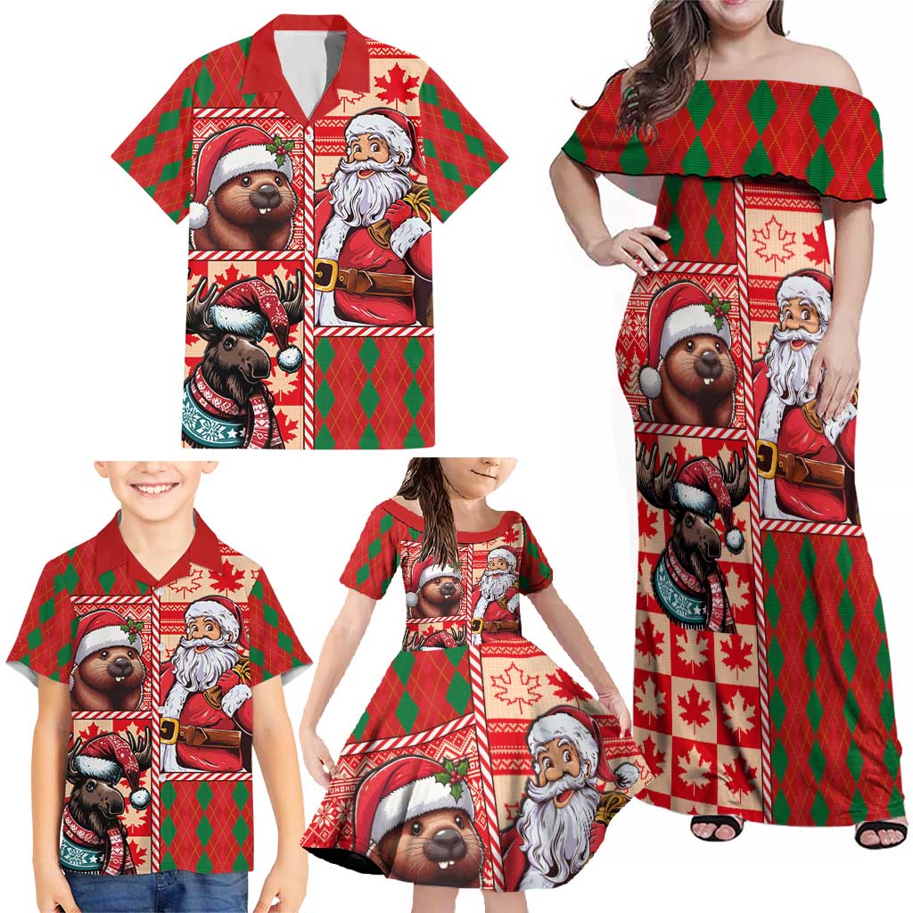 Canadian Christmas Family Matching Off Shoulder Maxi Dress and Hawaiian Shirt Santa Hoho Holiday - A Beaver and Moose - Wonder Print Shop