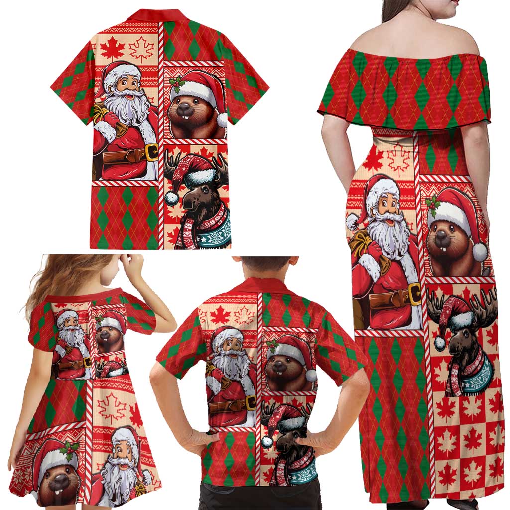 Canadian Christmas Family Matching Off Shoulder Maxi Dress and Hawaiian Shirt Santa Hoho Holiday - A Beaver and Moose - Wonder Print Shop
