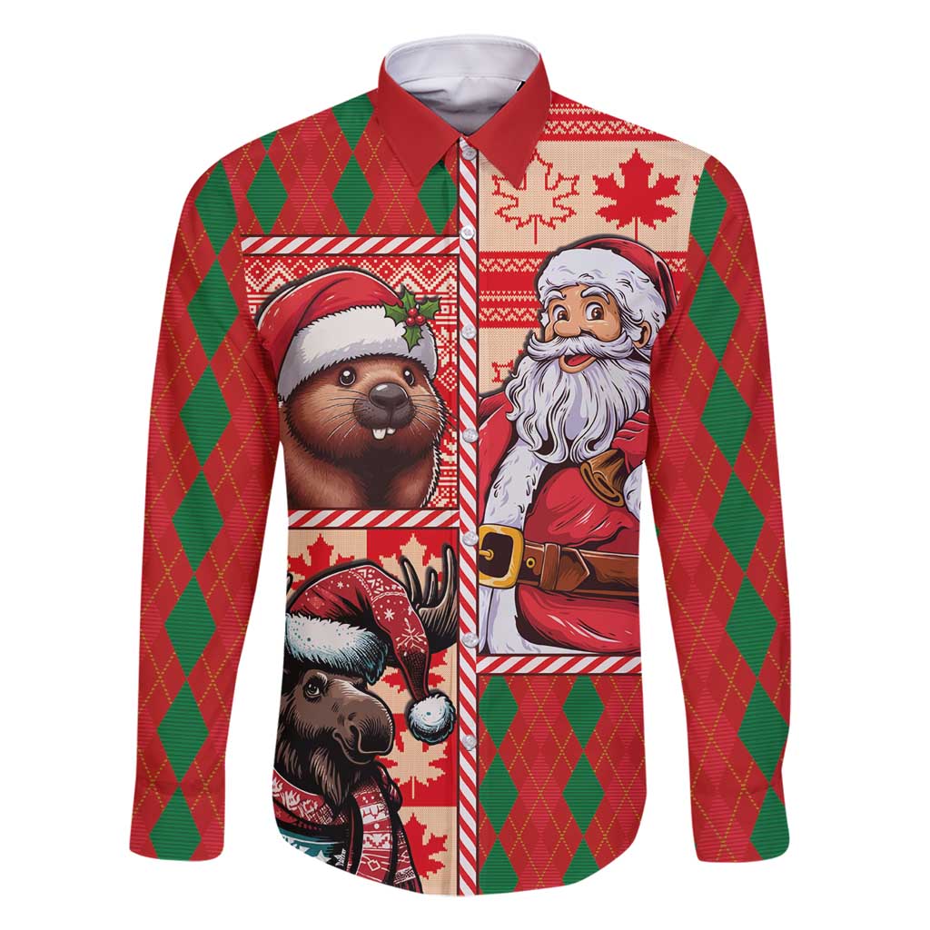 Canadian Christmas Family Matching Off Shoulder Maxi Dress and Hawaiian Shirt Santa Hoho Holiday - A Beaver and Moose - Wonder Print Shop