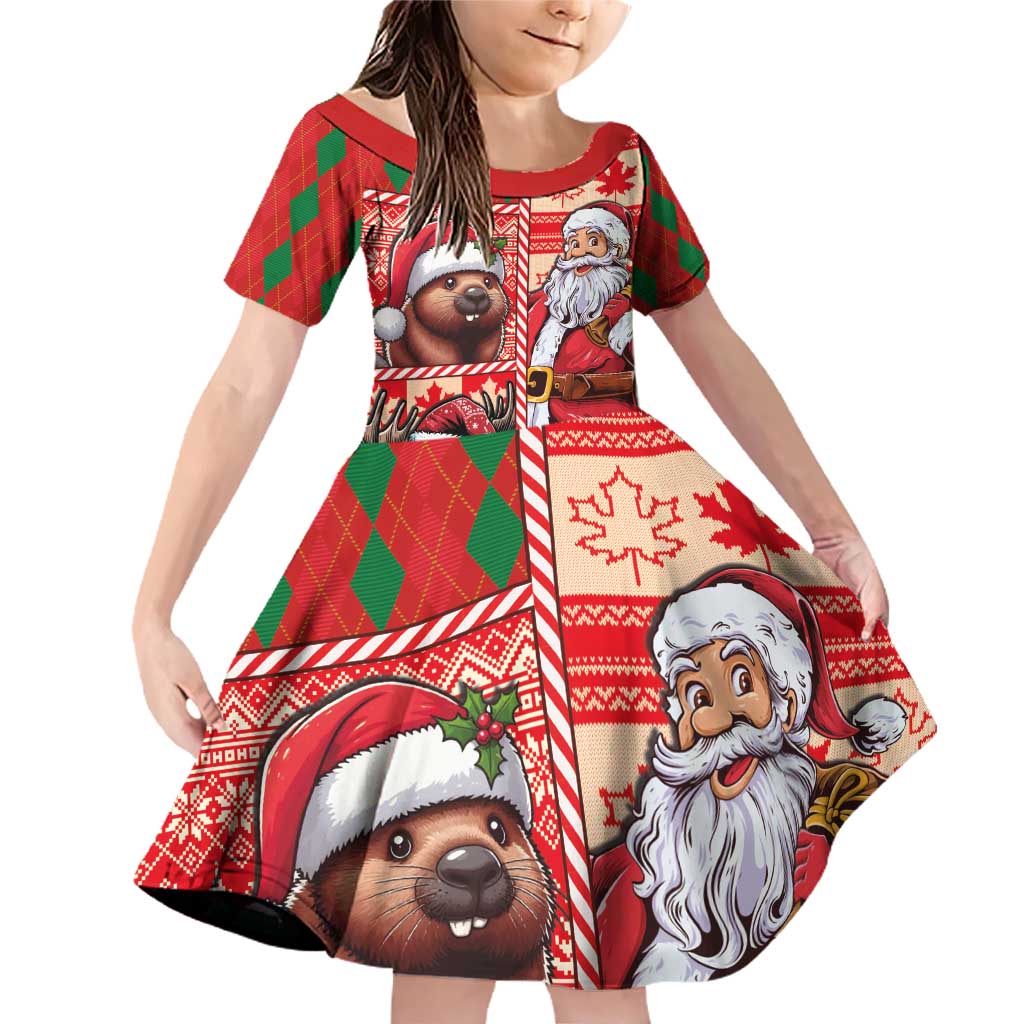 Canadian Christmas Family Matching Off Shoulder Short Dress and Hawaiian Shirt Santa Hoho Holiday - A Beaver and Moose - Wonder Print Shop