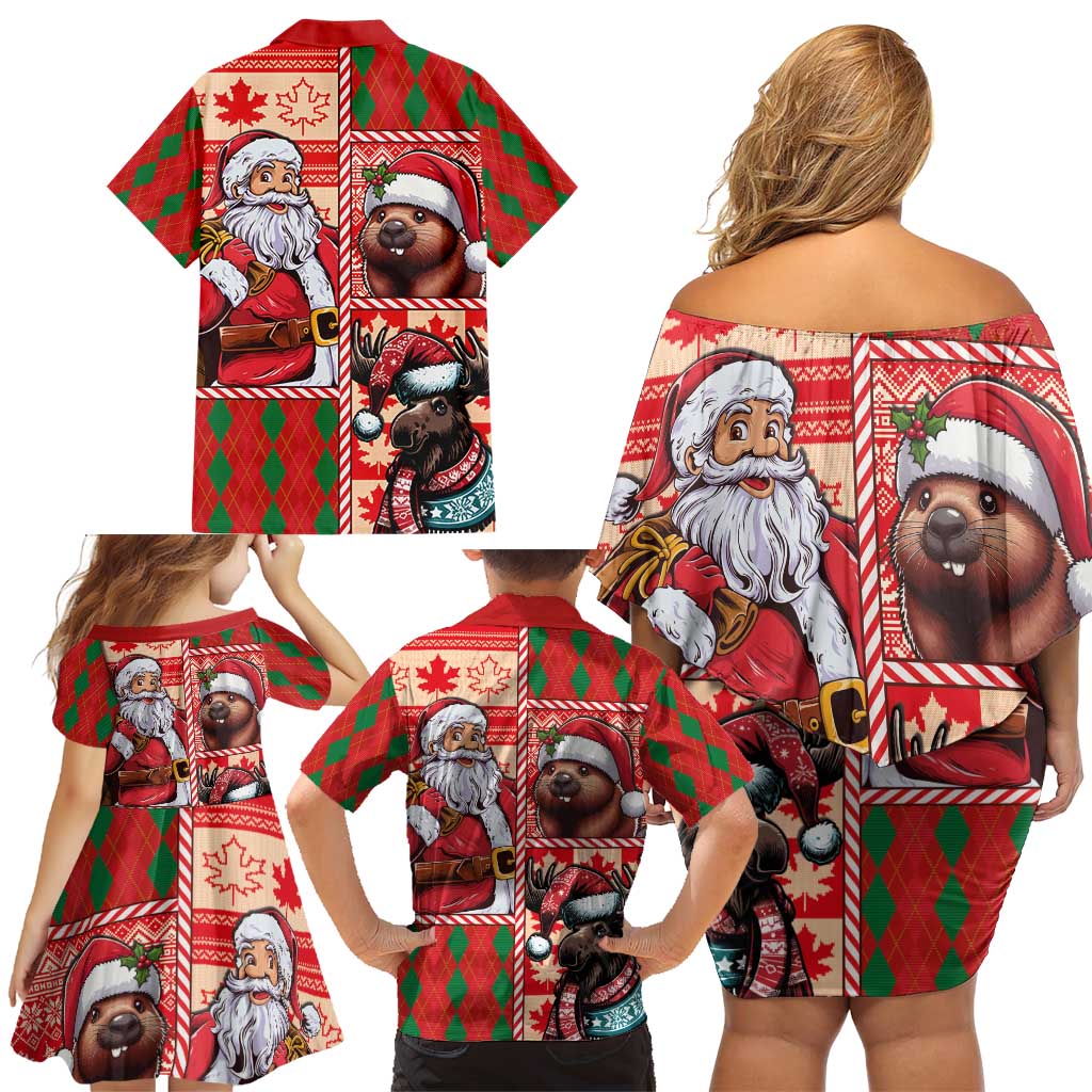 Canadian Christmas Family Matching Off Shoulder Short Dress and Hawaiian Shirt Santa Hoho Holiday - A Beaver and Moose - Wonder Print Shop