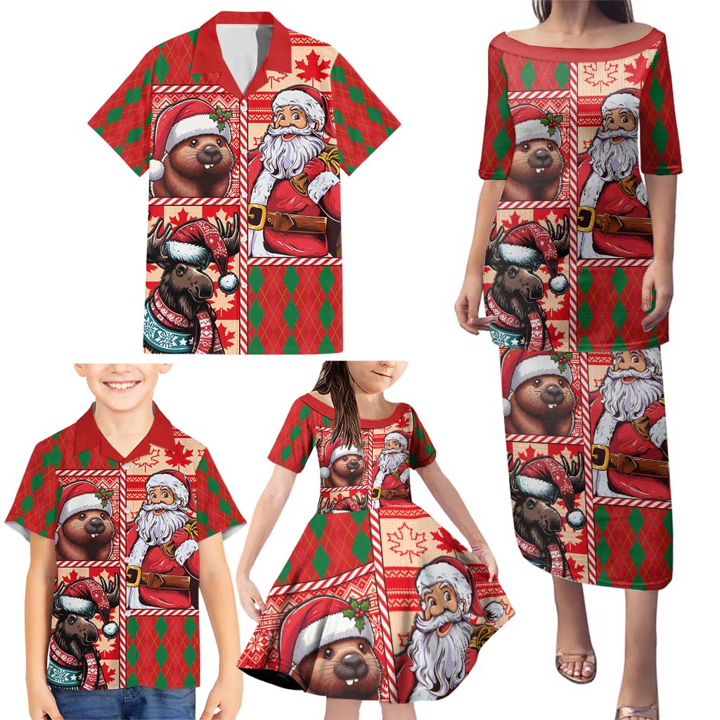 Canadian Christmas Family Matching Puletasi and Hawaiian Shirt Santa Hoho Holiday - A Beaver and Moose - Wonder Print Shop