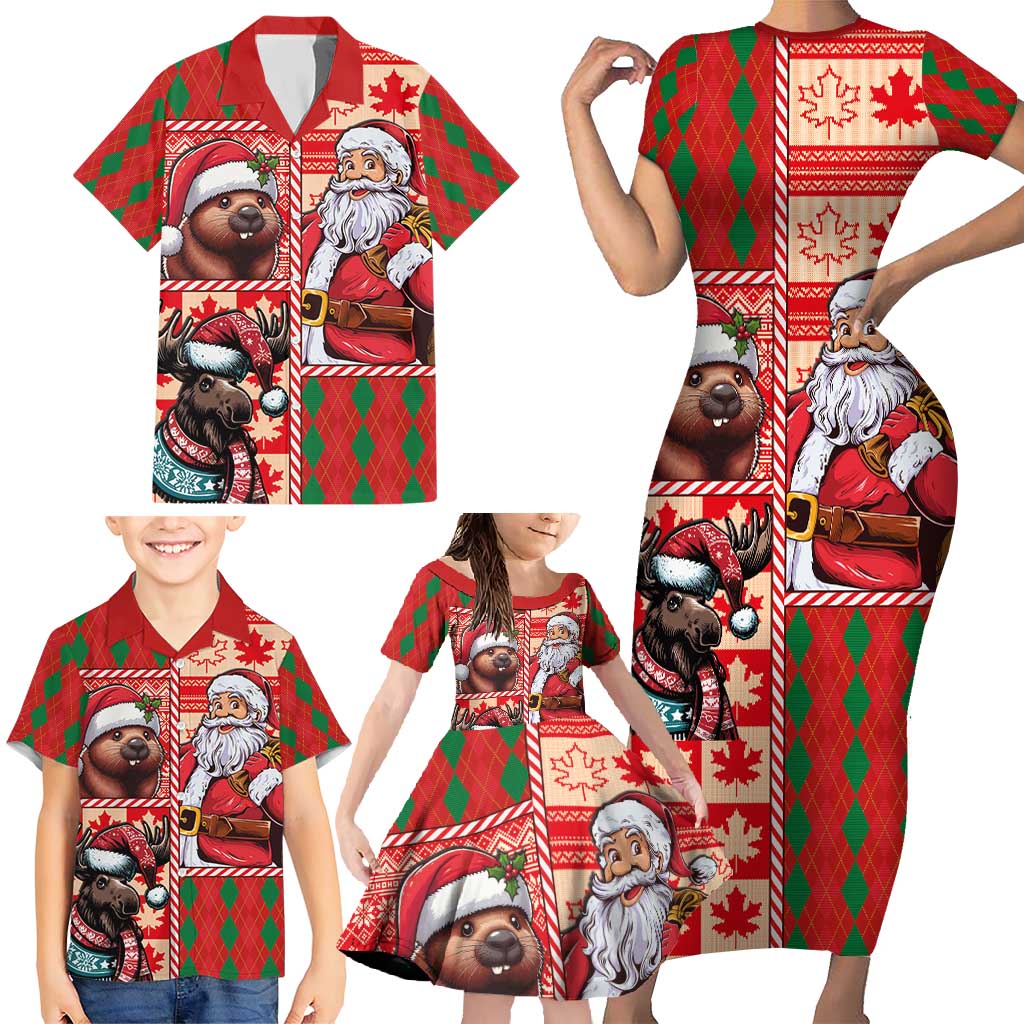Canadian Christmas Family Matching Short Sleeve Bodycon Dress and Hawaiian Shirt Santa Hoho Holiday - A Beaver and Moose - Wonder Print Shop