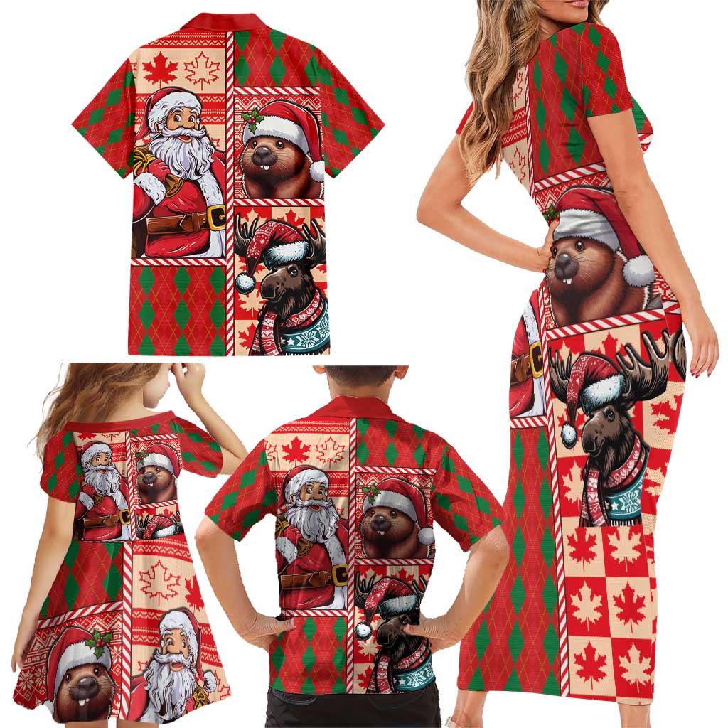Canadian Christmas Family Matching Short Sleeve Bodycon Dress and Hawaiian Shirt Santa Hoho Holiday - A Beaver and Moose - Wonder Print Shop