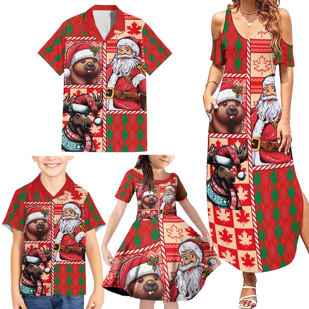 Canadian Christmas Family Matching Summer Maxi Dress and Hawaiian Shirt Santa Hoho Holiday - A Beaver and Moose - Wonder Print Shop