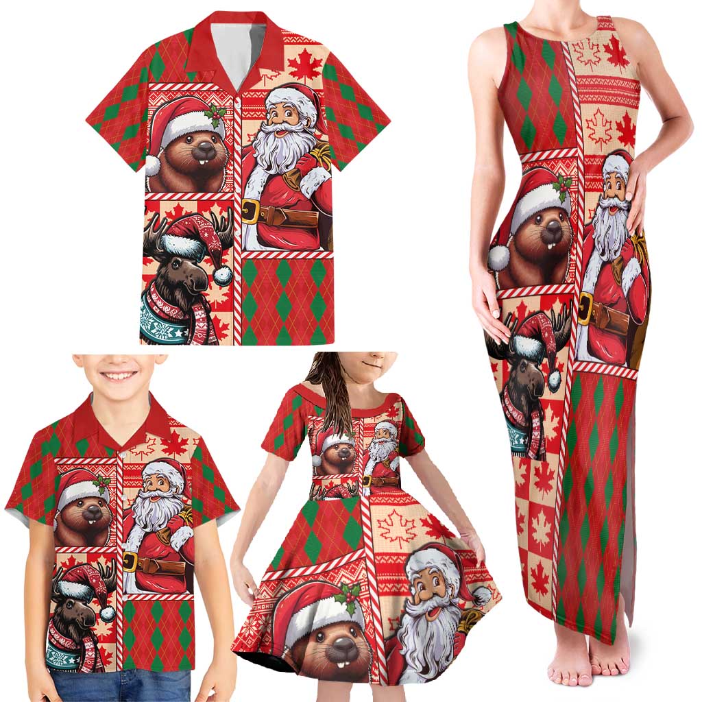 Canadian Christmas Family Matching Tank Maxi Dress and Hawaiian Shirt Santa Hoho Holiday - A Beaver and Moose - Wonder Print Shop