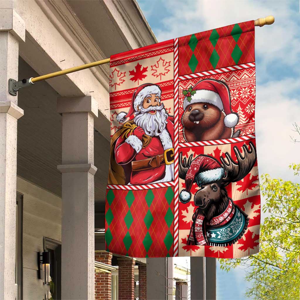 Canadian Christmas Garden Flag Santa Hoho Holiday - A Beaver and Moose - Wonder Print Shop