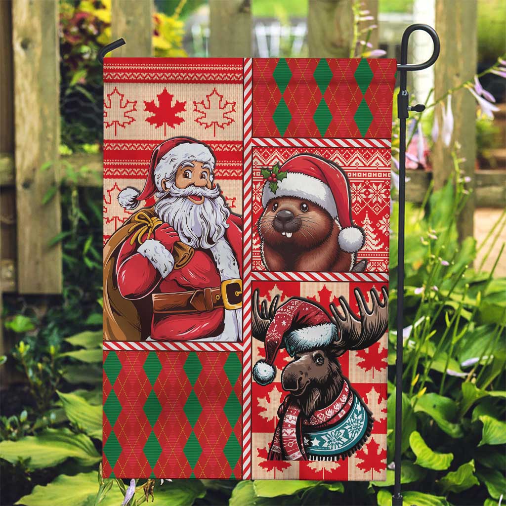 Canadian Christmas Garden Flag Santa Hoho Holiday - A Beaver and Moose - Wonder Print Shop