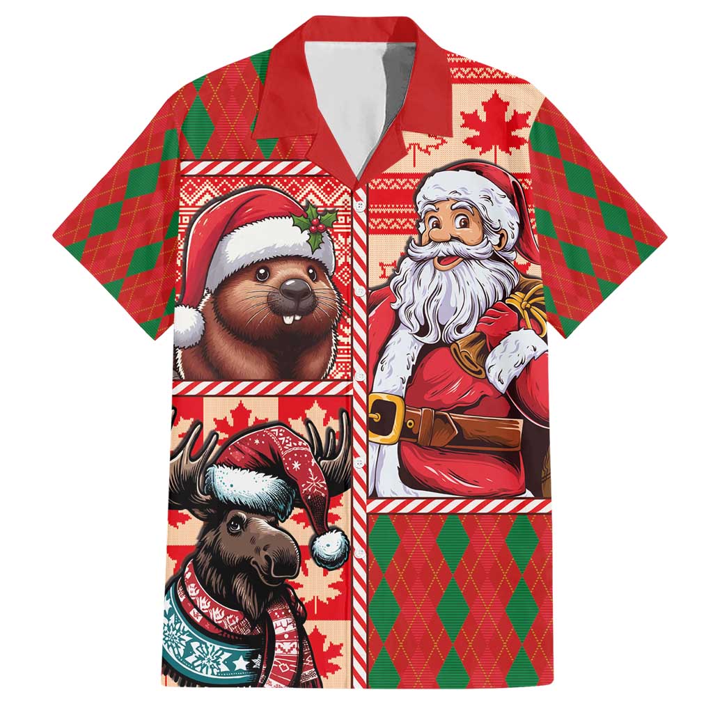 Canadian Christmas Hawaiian Shirt Santa Hoho Holiday - A Beaver and Moose - Wonder Print Shop