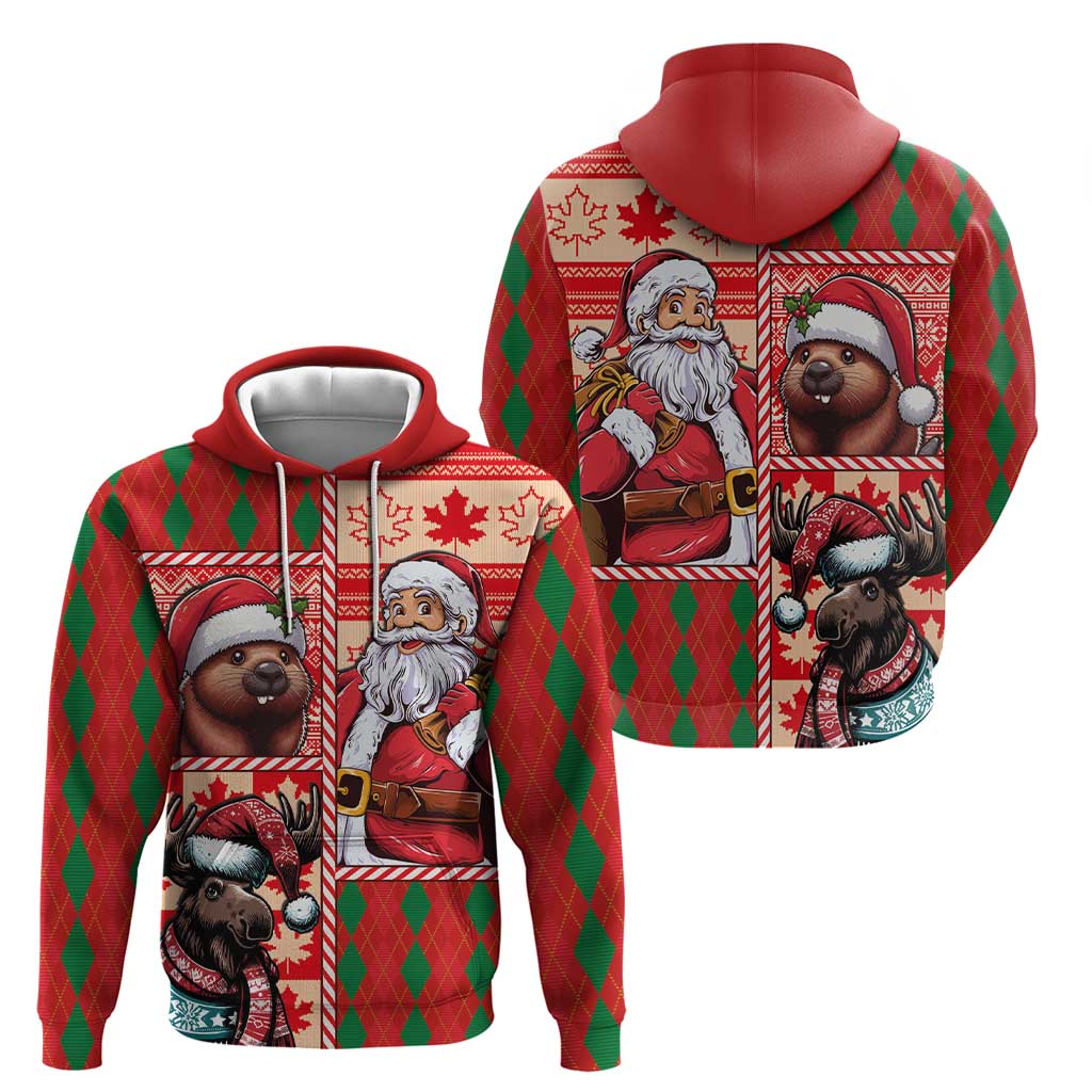 Canadian Christmas Hoodie Santa Hoho Holiday - A Beaver and Moose - Wonder Print Shop