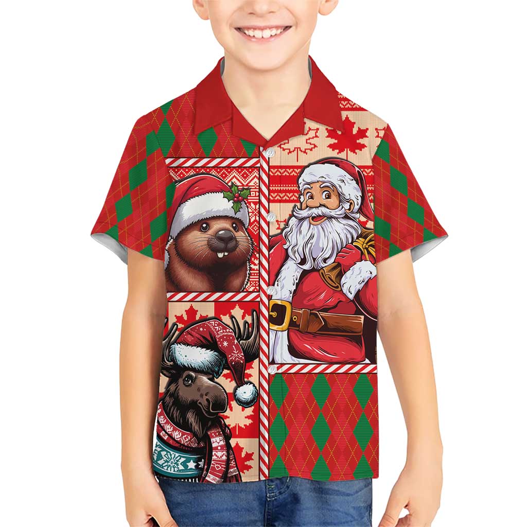 Canadian Christmas Kid Hawaiian Shirt Santa Hoho Holiday - A Beaver and Moose - Wonder Print Shop