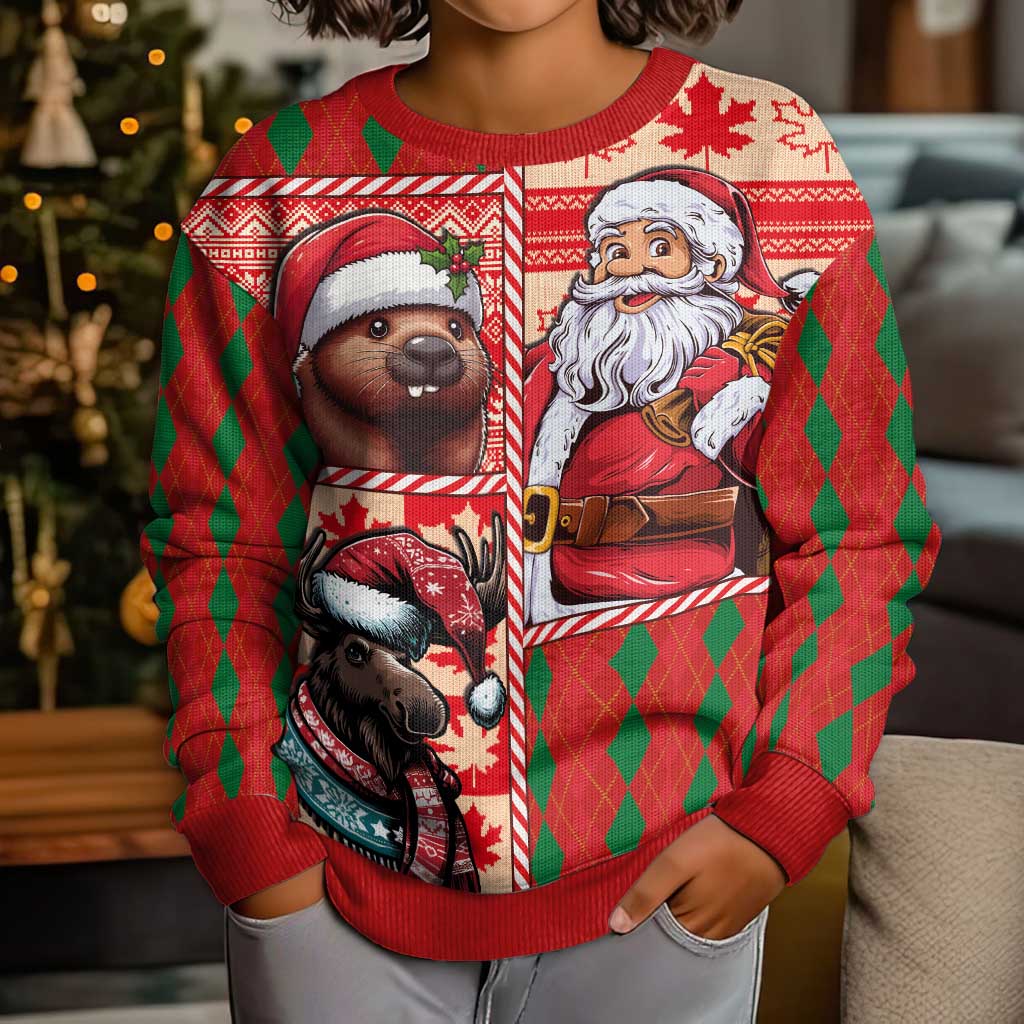 Canadian Christmas Kid Ugly Christmas Sweater Santa Hoho Holiday - A Beaver and Moose - Wonder Print Shop