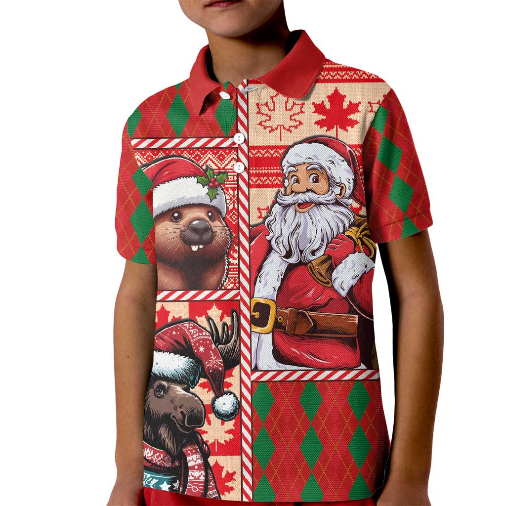 Canadian Christmas Kid Polo Shirt Santa Hoho Holiday - A Beaver and Moose - Wonder Print Shop
