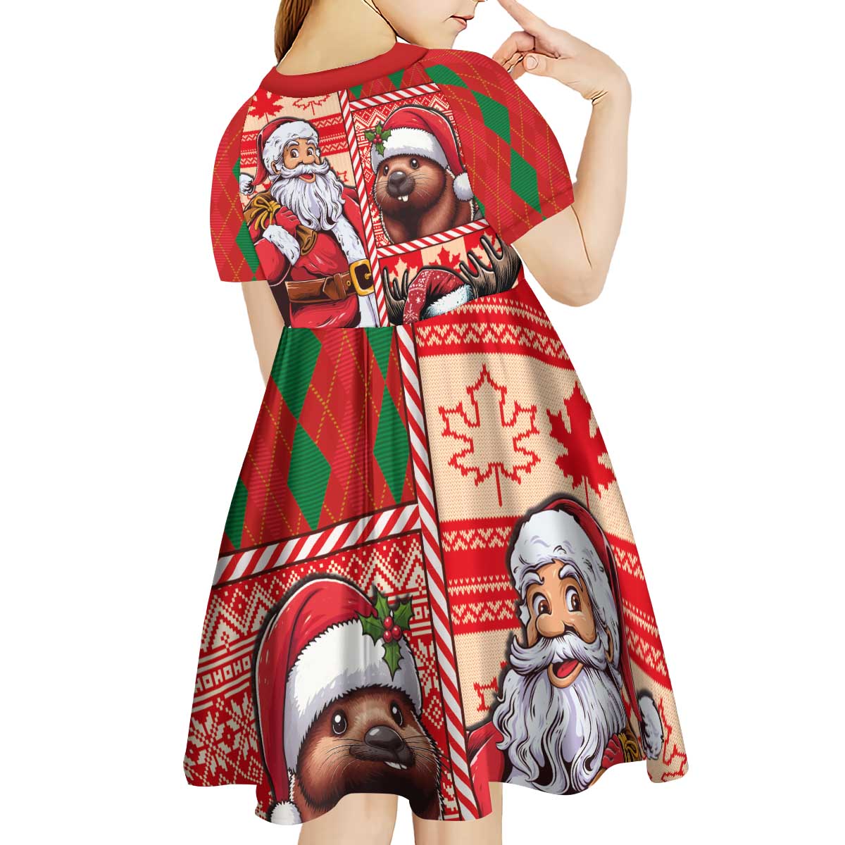 Canadian Christmas Kid Short Sleeve Dress Santa Hoho Holiday - A Beaver and Moose - Wonder Print Shop