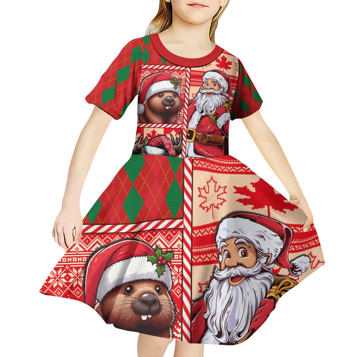 Canadian Christmas Kid Short Sleeve Dress Santa Hoho Holiday - A Beaver and Moose - Wonder Print Shop
