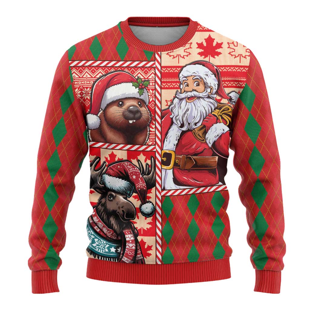 Canadian Christmas Ugly Christmas Sweater Santa Hoho Holiday - A Beaver and Moose - Wonder Print Shop