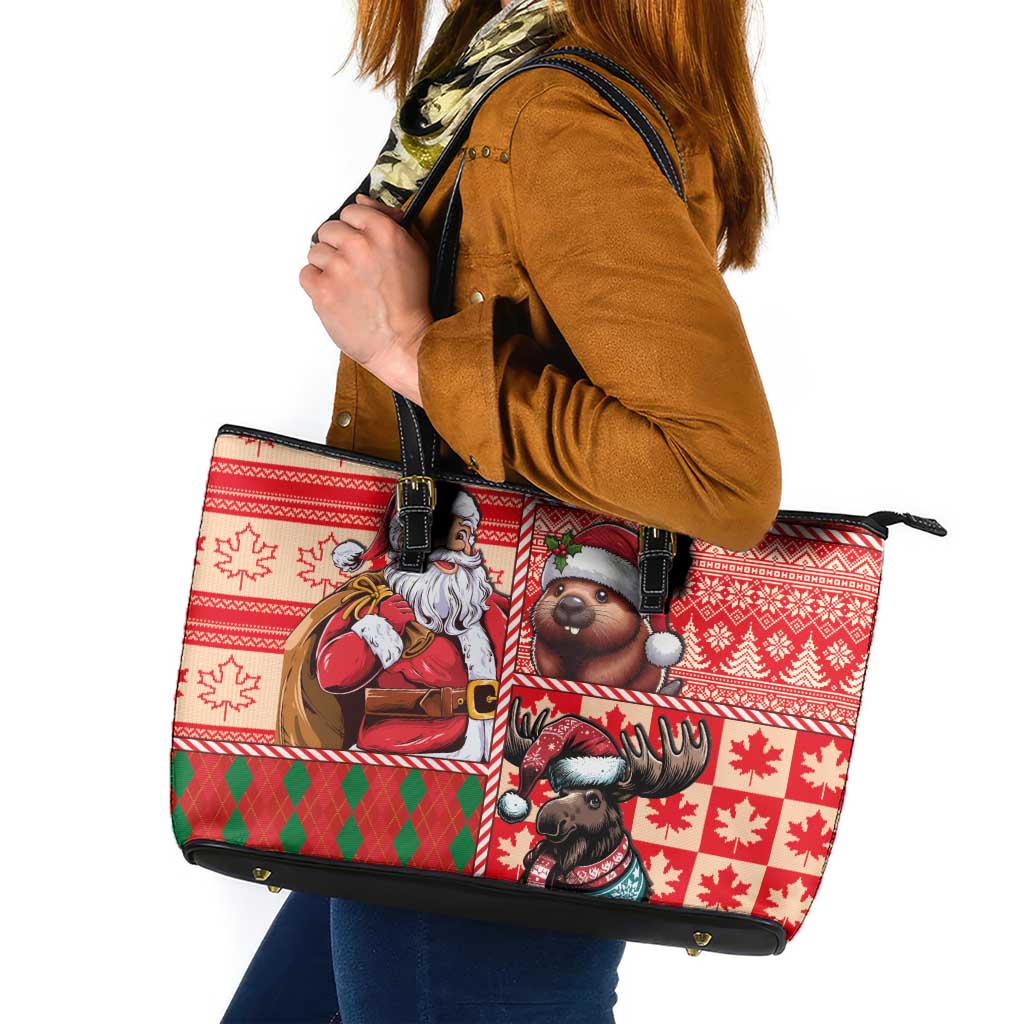 Canadian Christmas Leather Tote Bag Santa Hoho Holiday - A Beaver and Moose - Wonder Print Shop