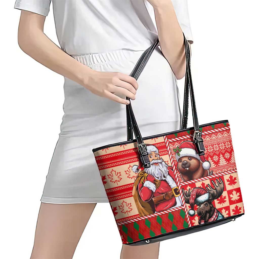 Canadian Christmas Leather Tote Bag Santa Hoho Holiday - A Beaver and Moose - Wonder Print Shop