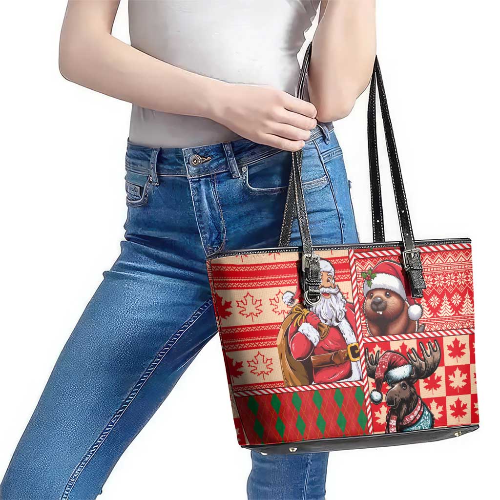 Canadian Christmas Leather Tote Bag Santa Hoho Holiday - A Beaver and Moose - Wonder Print Shop