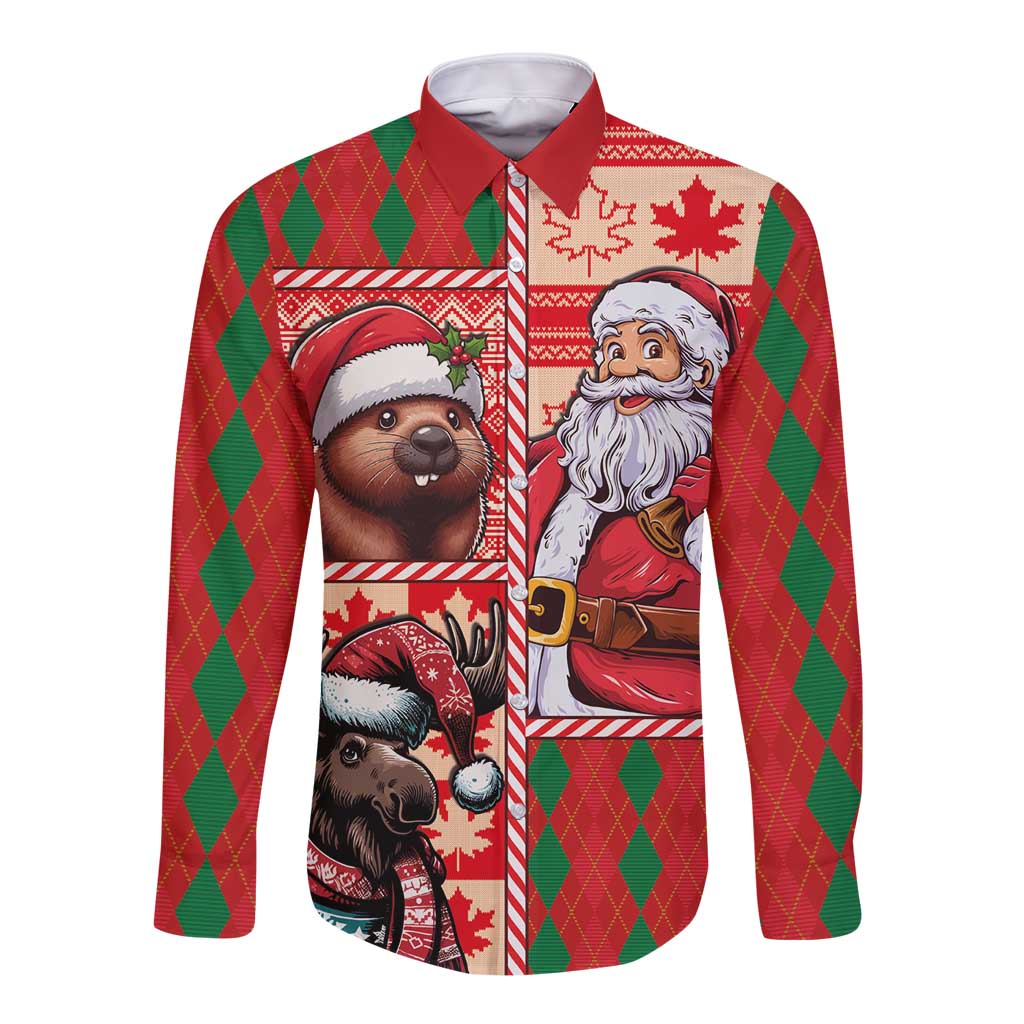 Canadian Christmas Long Sleeve Button Shirt Santa Hoho Holiday - A Beaver and Moose - Wonder Print Shop