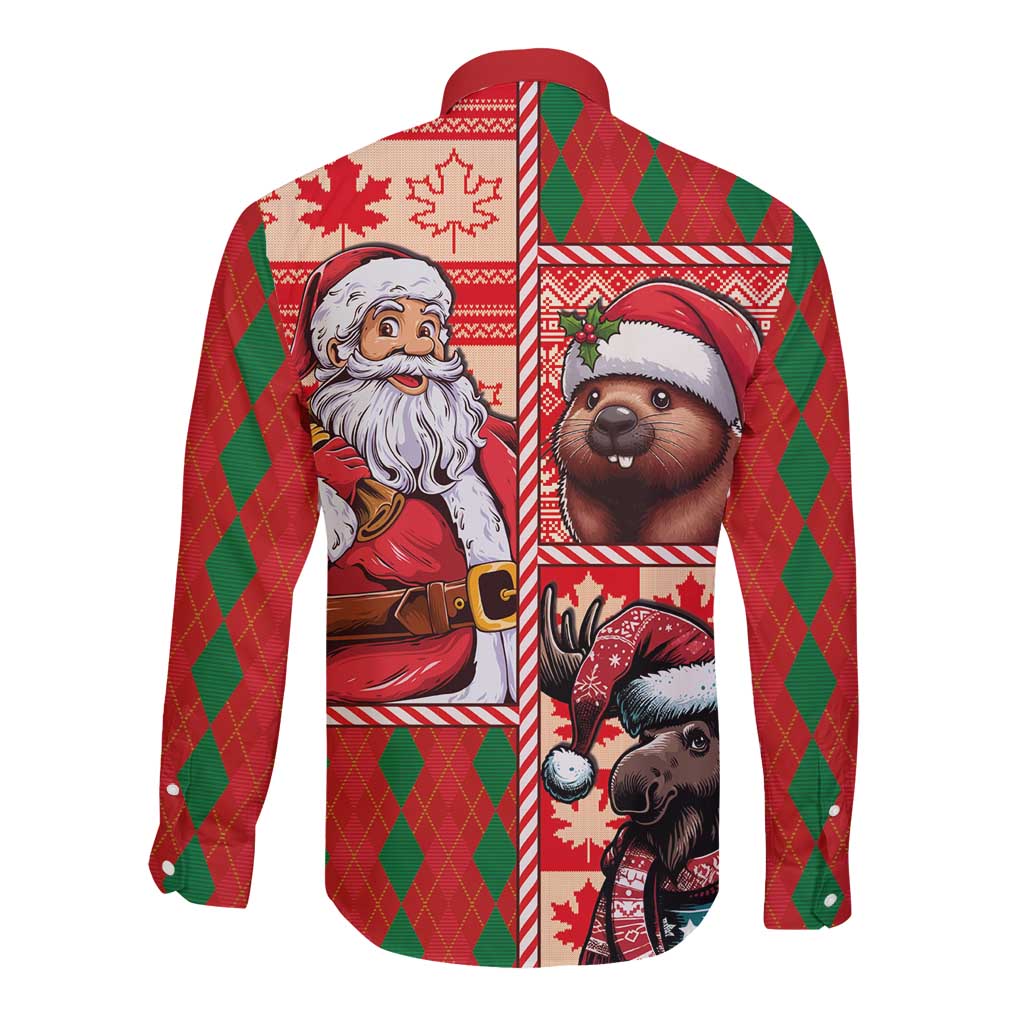 Canadian Christmas Long Sleeve Button Shirt Santa Hoho Holiday - A Beaver and Moose - Wonder Print Shop