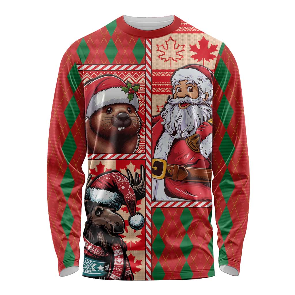 Canadian Christmas Long Sleeve Shirt Santa Hoho Holiday - A Beaver and Moose - Wonder Print Shop