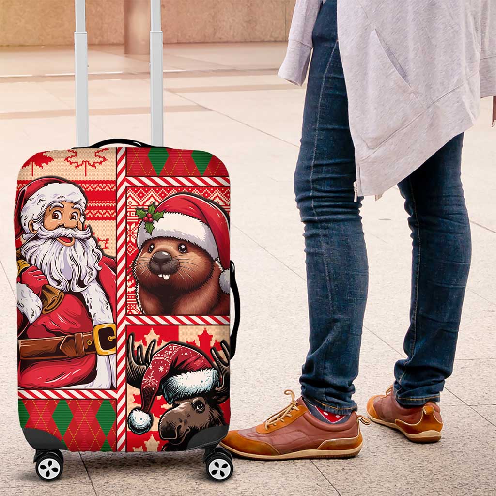 Canadian Christmas Luggage Cover Santa Hoho Holiday - A Beaver and Moose - Wonder Print Shop