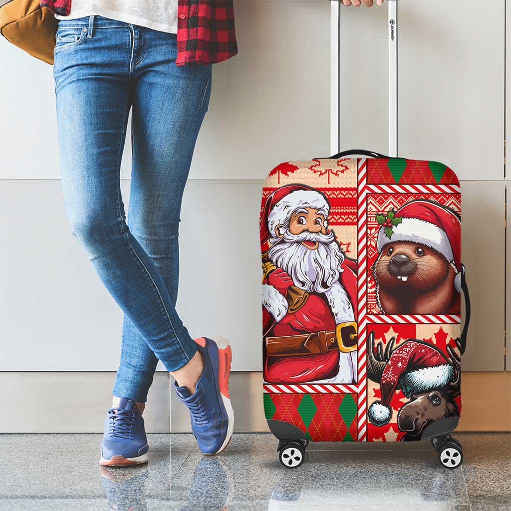 Canadian Christmas Luggage Cover Santa Hoho Holiday - A Beaver and Moose - Wonder Print Shop