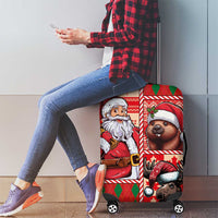 Canadian Christmas Luggage Cover Santa Hoho Holiday - A Beaver and Moose - Wonder Print Shop