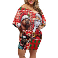 Canadian Christmas Off Shoulder Short Dress Santa Hoho Holiday - A Beaver and Moose - Wonder Print Shop