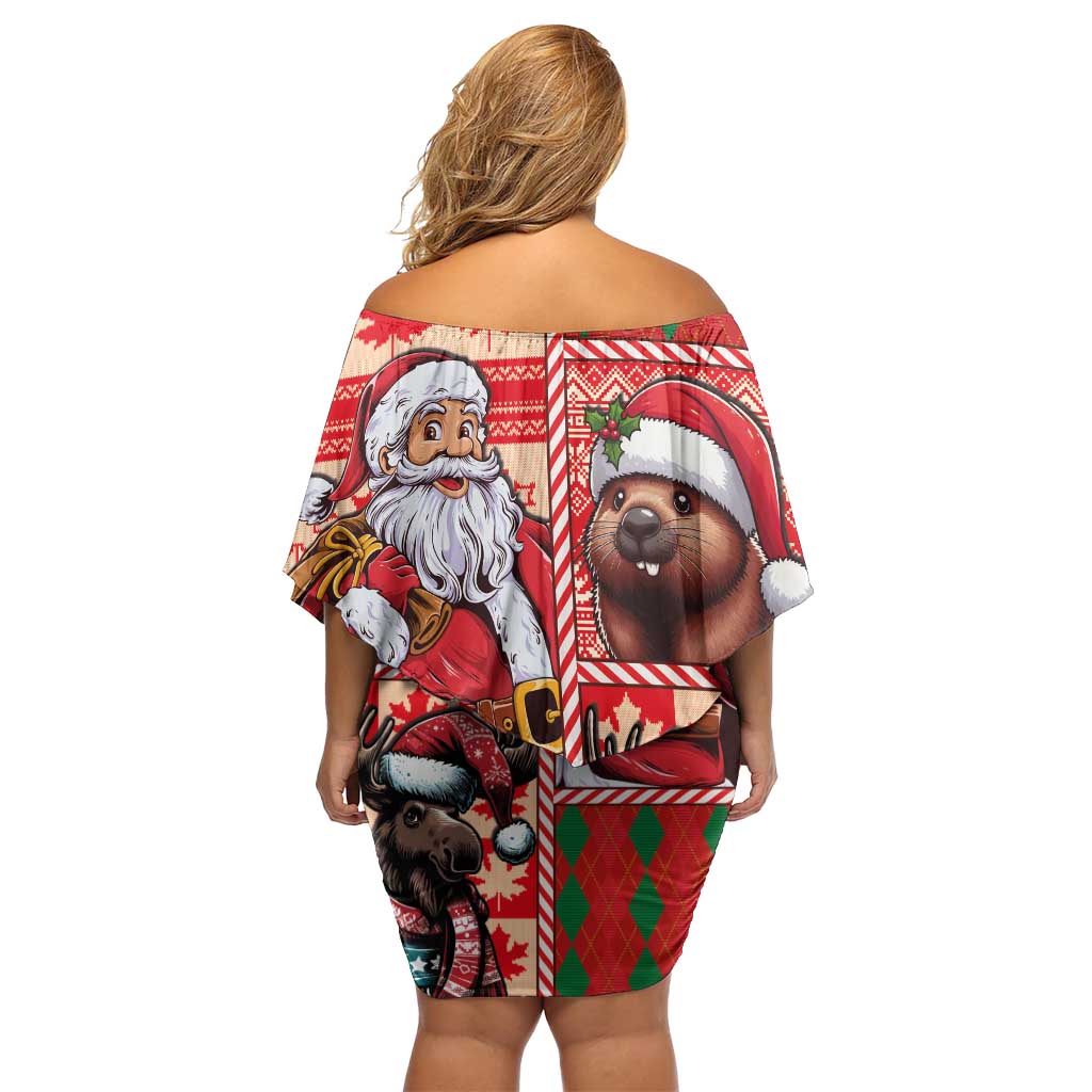 Canadian Christmas Off Shoulder Short Dress Santa Hoho Holiday - A Beaver and Moose - Wonder Print Shop