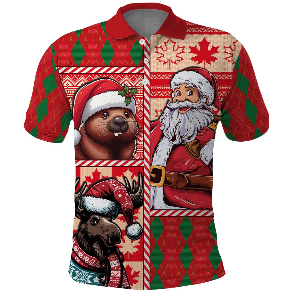 Canadian Christmas Polo Shirt Santa Hoho Holiday - A Beaver and Moose - Wonder Print Shop