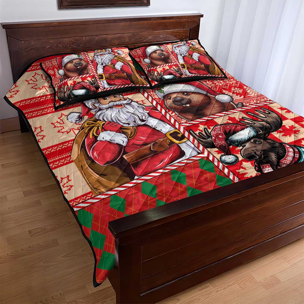 Canadian Christmas Quilt Bed Set Santa Hoho Holiday - A Beaver and Moose - Wonder Print Shop