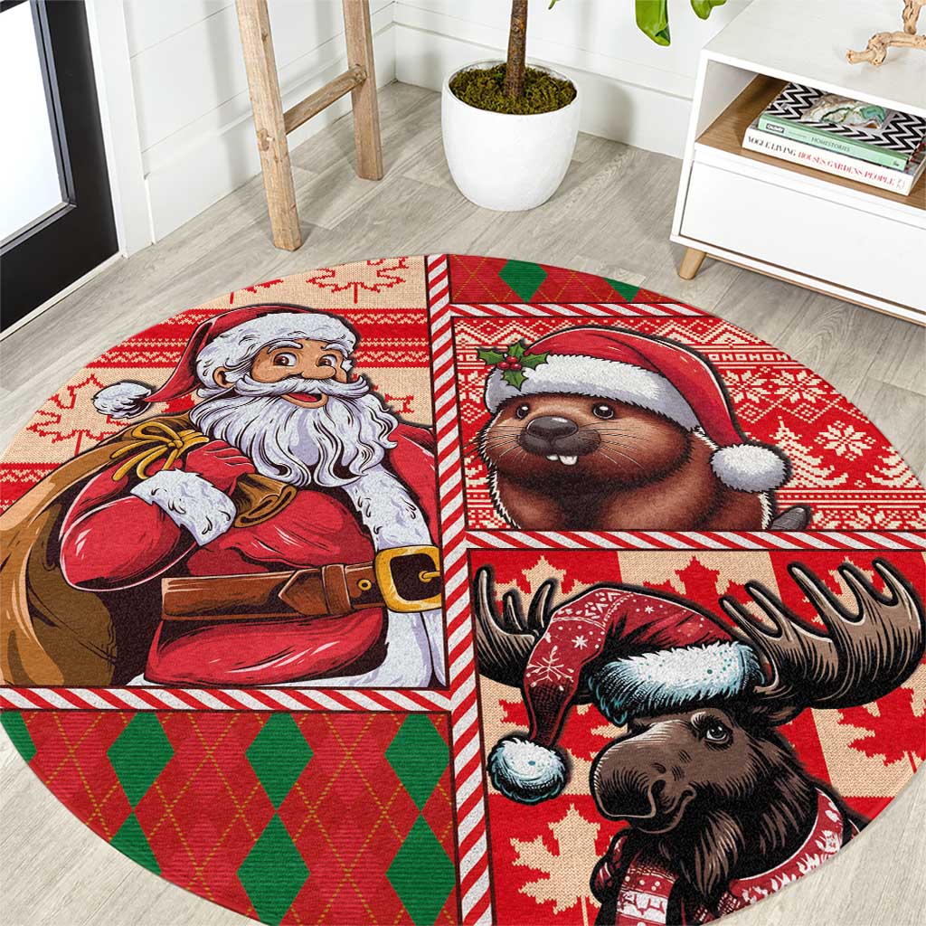 Canadian Christmas Round Carpet Santa Hoho Holiday - A Beaver and Moose