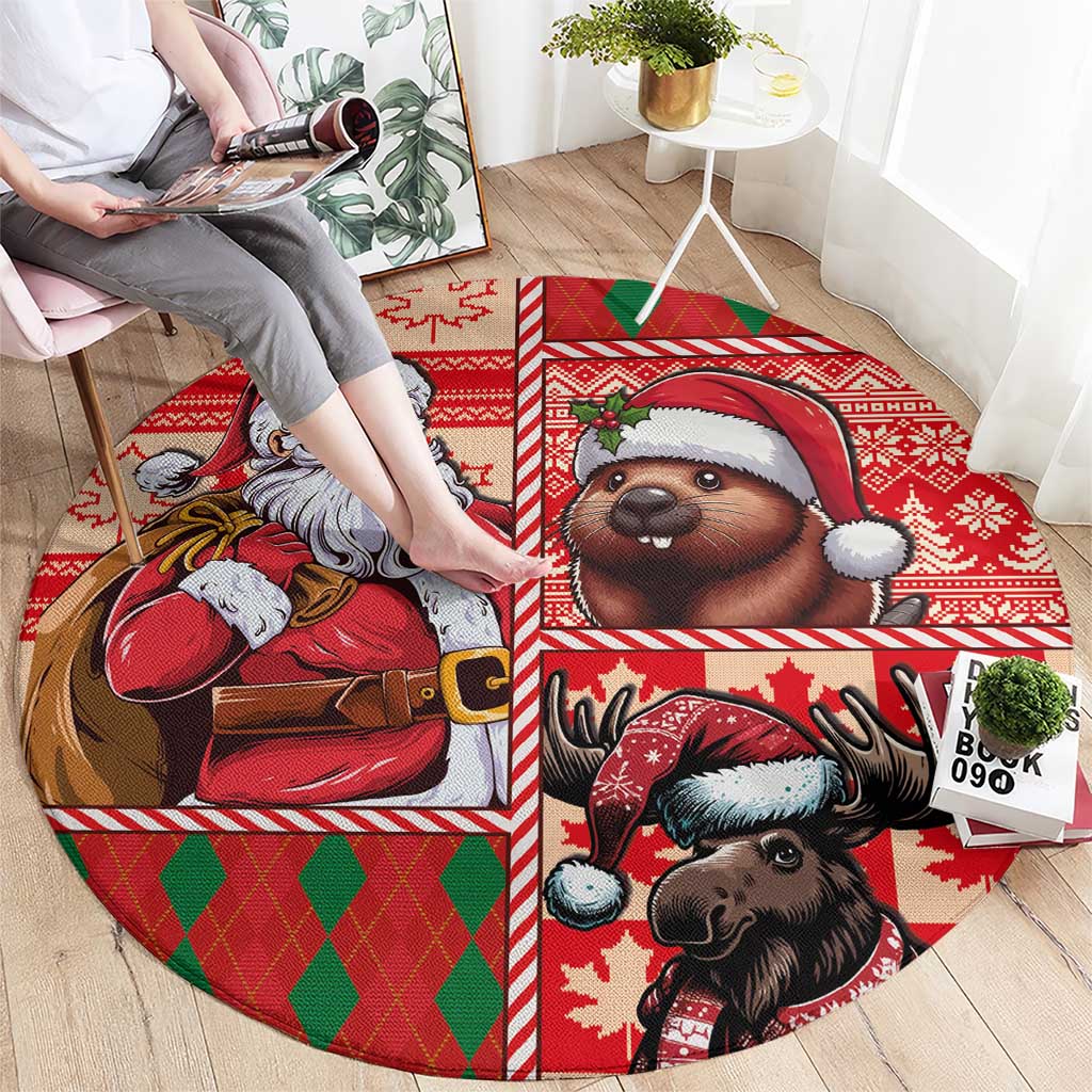Canadian Christmas Round Carpet Santa Hoho Holiday - A Beaver and Moose