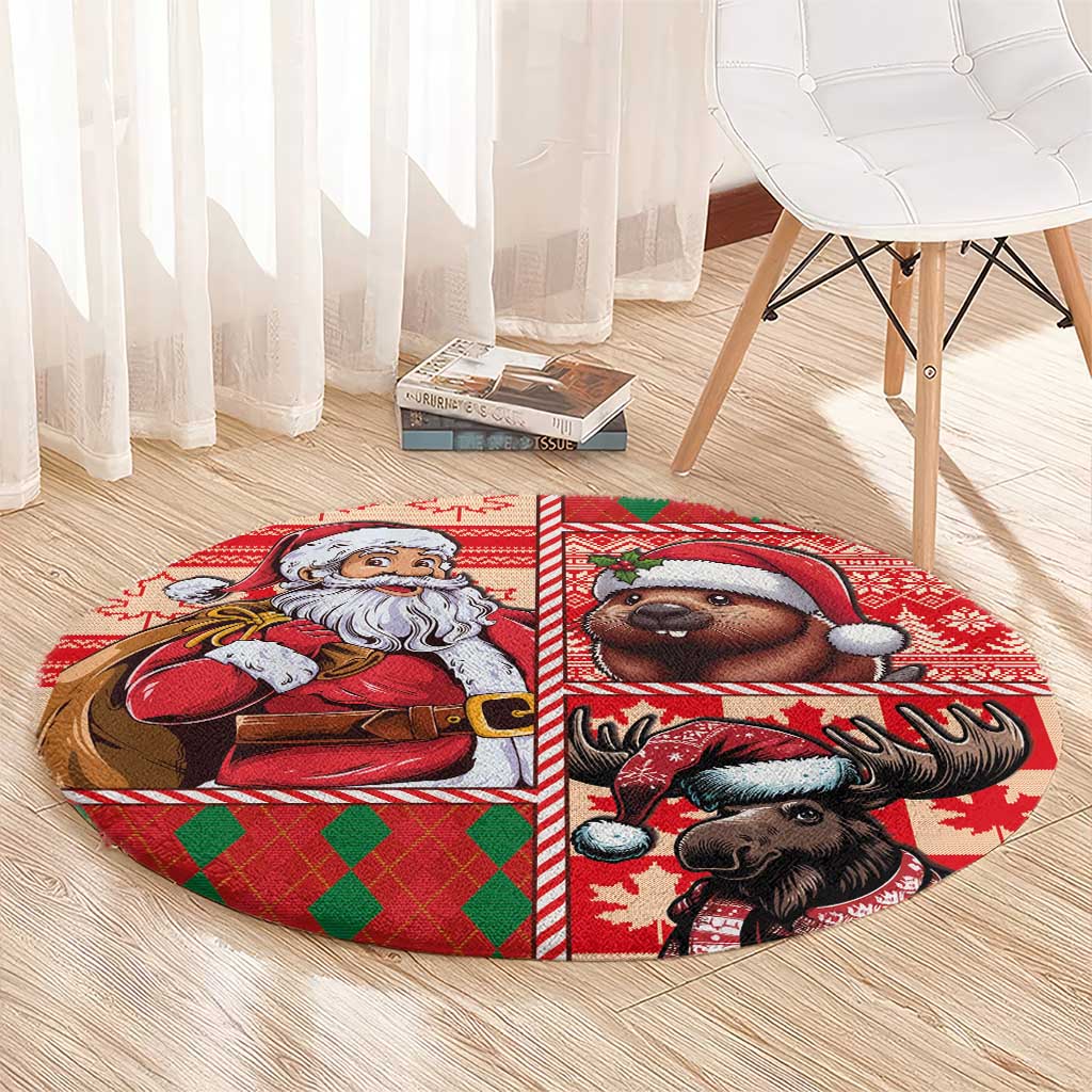 Canadian Christmas Round Carpet Santa Hoho Holiday - A Beaver and Moose
