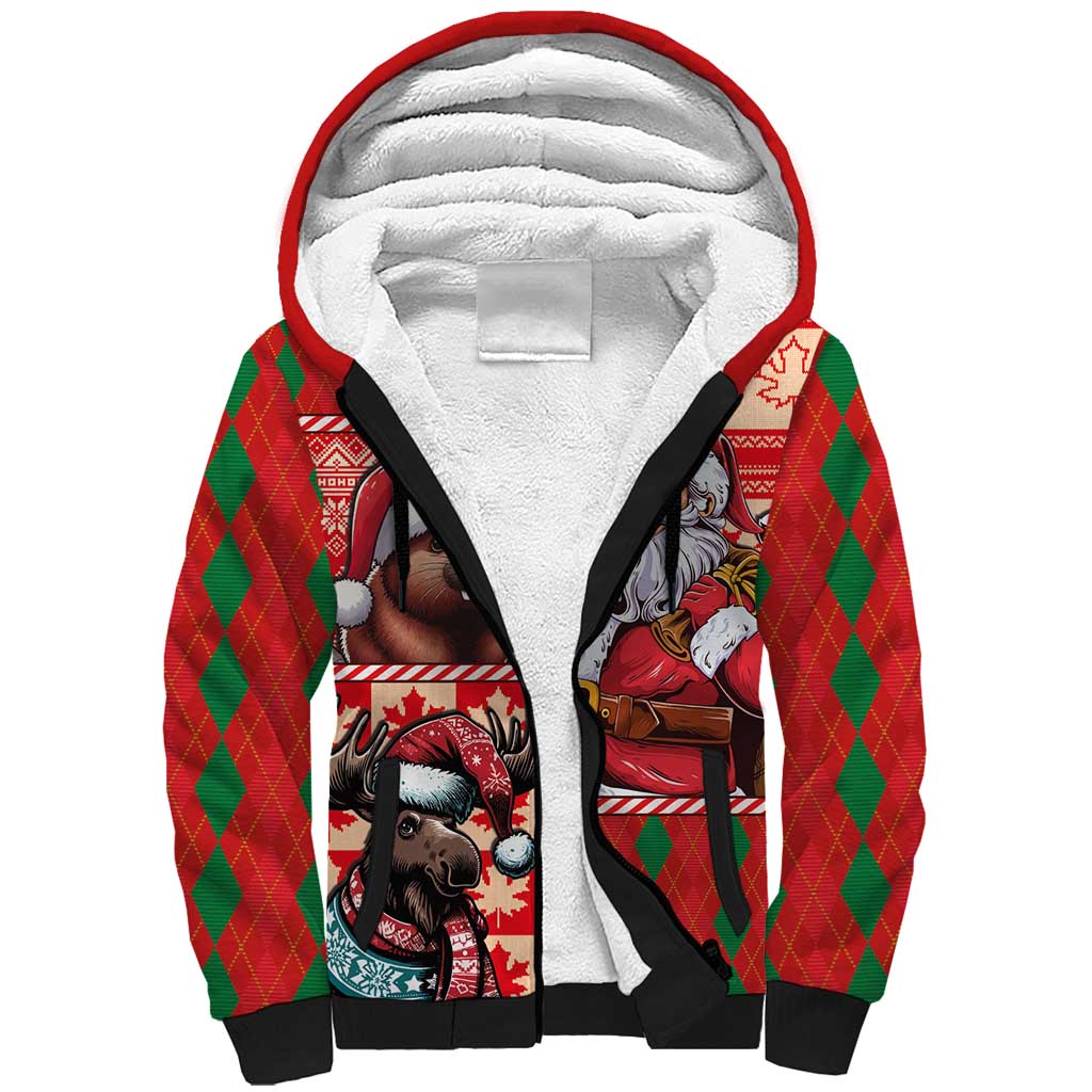 Canadian Christmas Sherpa Hoodie Santa Hoho Holiday - A Beaver and Moose - Wonder Print Shop