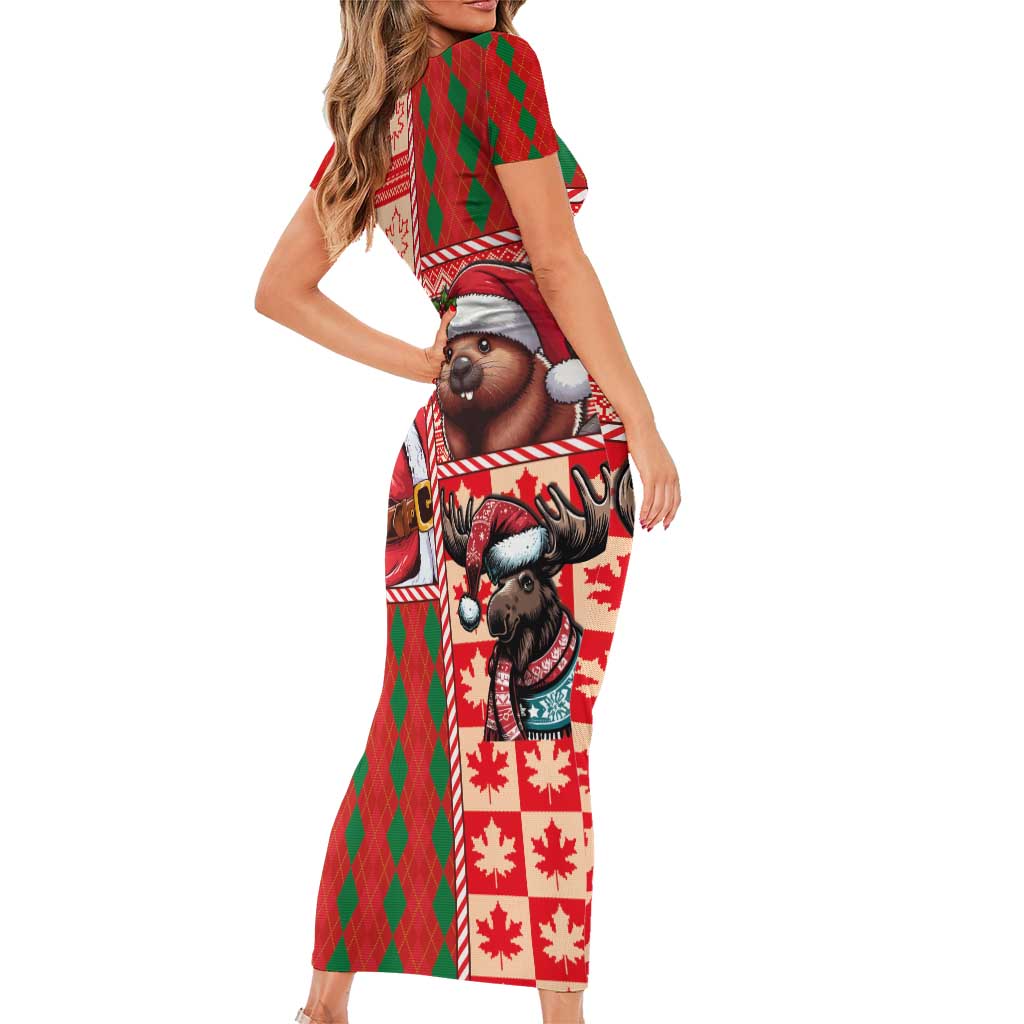 Canadian Christmas Short Sleeve Bodycon Dress Santa Hoho Holiday - A Beaver and Moose - Wonder Print Shop