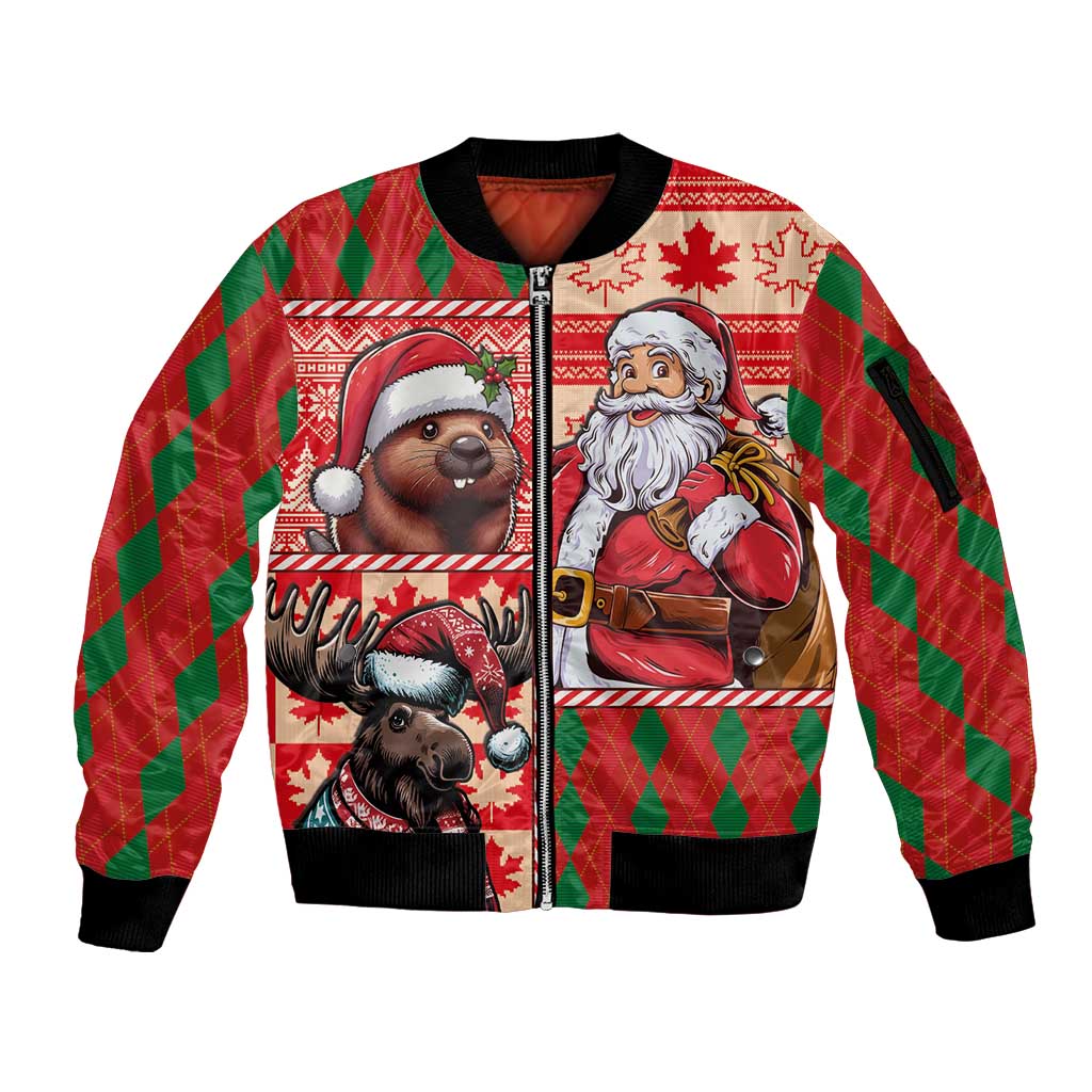 Canadian Christmas Sleeve Zip Bomber Jacket Santa Hoho Holiday - A Beaver and Moose - Wonder Print Shop