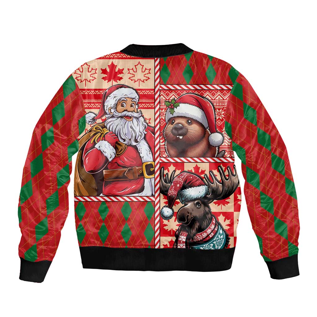 Canadian Christmas Sleeve Zip Bomber Jacket Santa Hoho Holiday - A Beaver and Moose - Wonder Print Shop