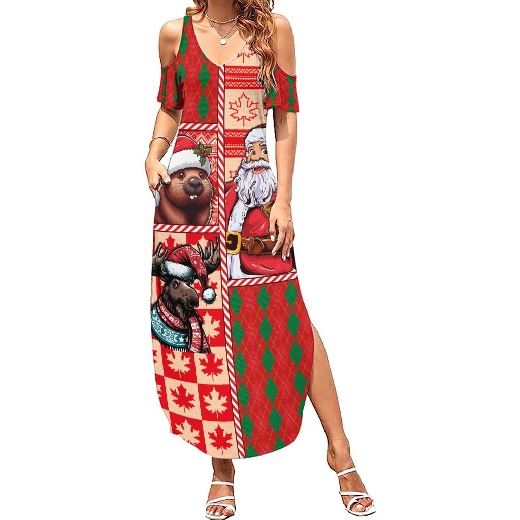 Canadian Christmas Summer Maxi Dress Santa Hoho Holiday - A Beaver and Moose - Wonder Print Shop