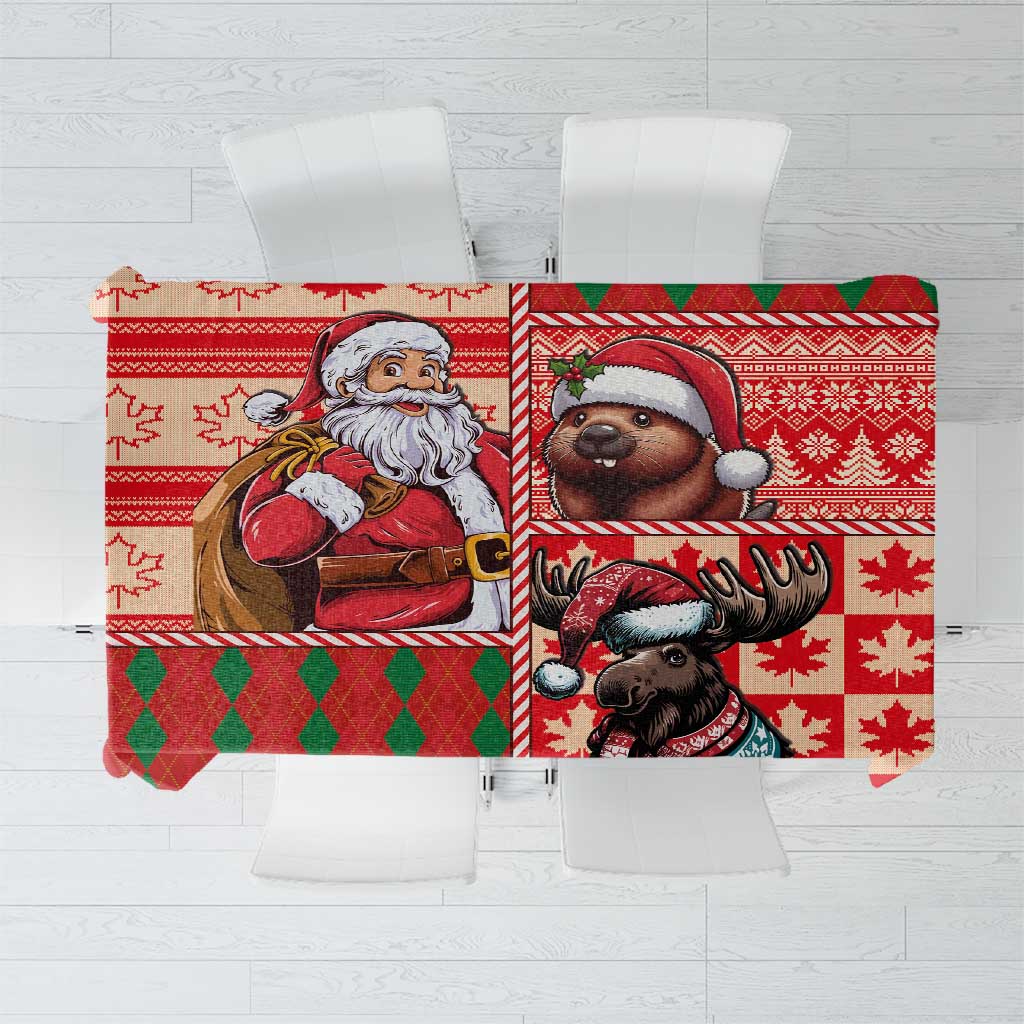 Canadian Christmas Tablecloth Santa Hoho Holiday - A Beaver and Moose - Wonder Print Shop