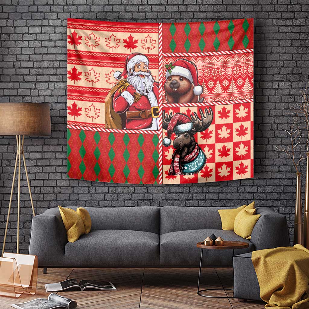 Canadian Christmas Tapestry Santa Hoho Holiday - A Beaver and Moose - Wonder Print Shop