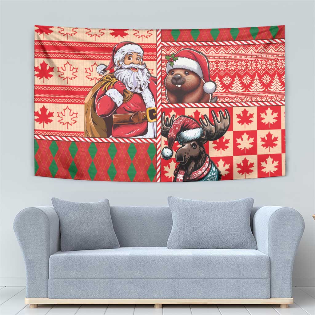 Canadian Christmas Tapestry Santa Hoho Holiday - A Beaver and Moose - Wonder Print Shop